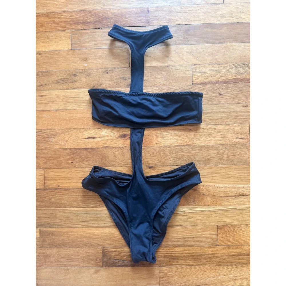 SKIMS Onyx Black Cutout Monokini High Neck One Piece Swimsuit XS